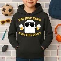 I'm Just Here for the Boos Funny Halloween Beer Ghost Emoji Kids Hoodie thumb 2