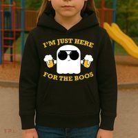 I'm Just Here for the Boos Funny Halloween Beer Ghost Emoji Kids Hoodie thumb 3