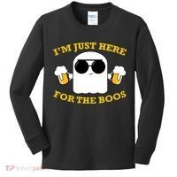 I'm Just Here for the Boos Funny Halloween Beer Ghost Emoji Kids Long Sleeve Shirt thumb 0