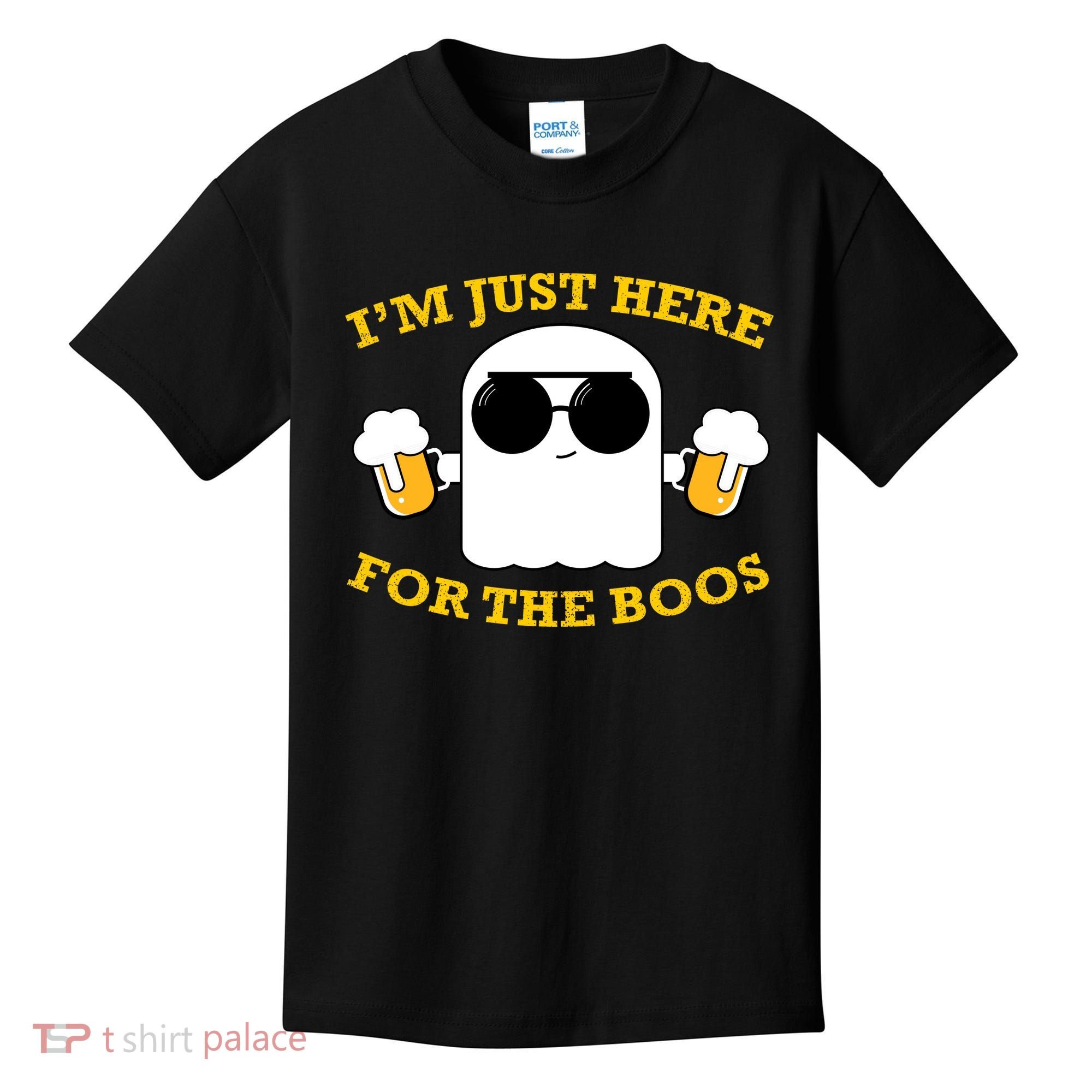 I'm Just Here for the Boos Funny Halloween Beer Ghost Emoji Kids T-Shirt