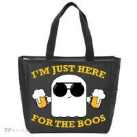 I'm Just Here for the Boos Funny Halloween Beer Ghost Emoji Tote Bag thumb 0