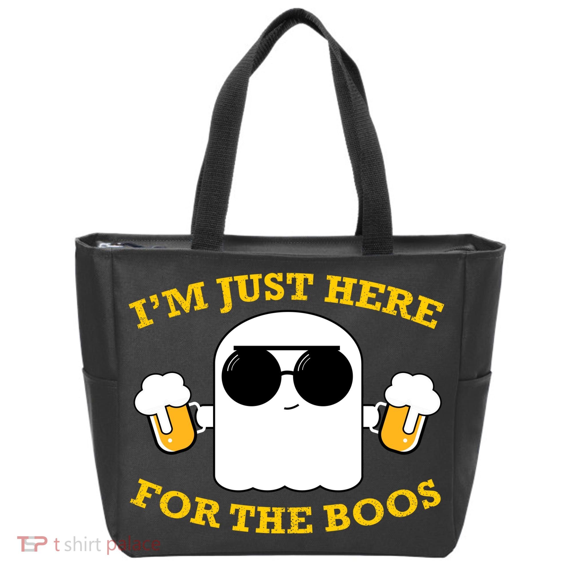 I'm Just Here for the Boos Funny Halloween Beer Ghost Emoji Tote Bag