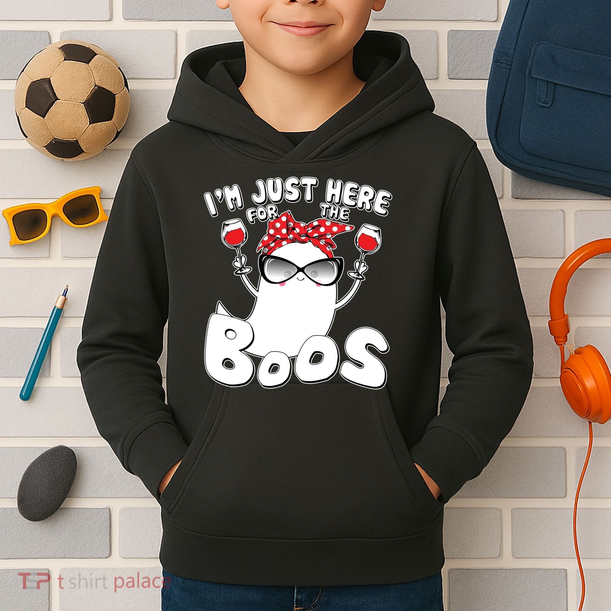 I'm Just Here For The Boos Wine Lover Kids Hoodie