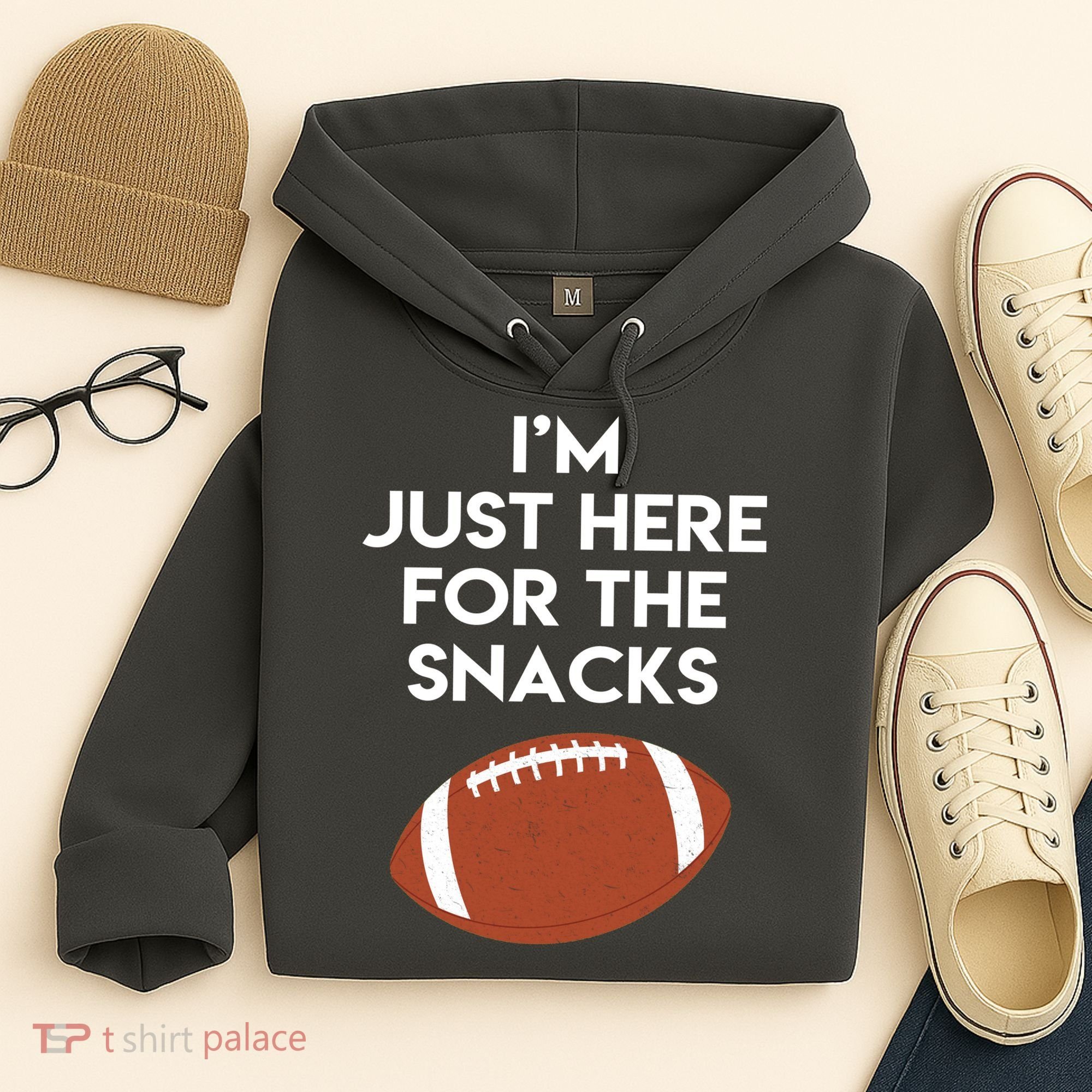 I'm Just Here for the Snacks Football Hoodie