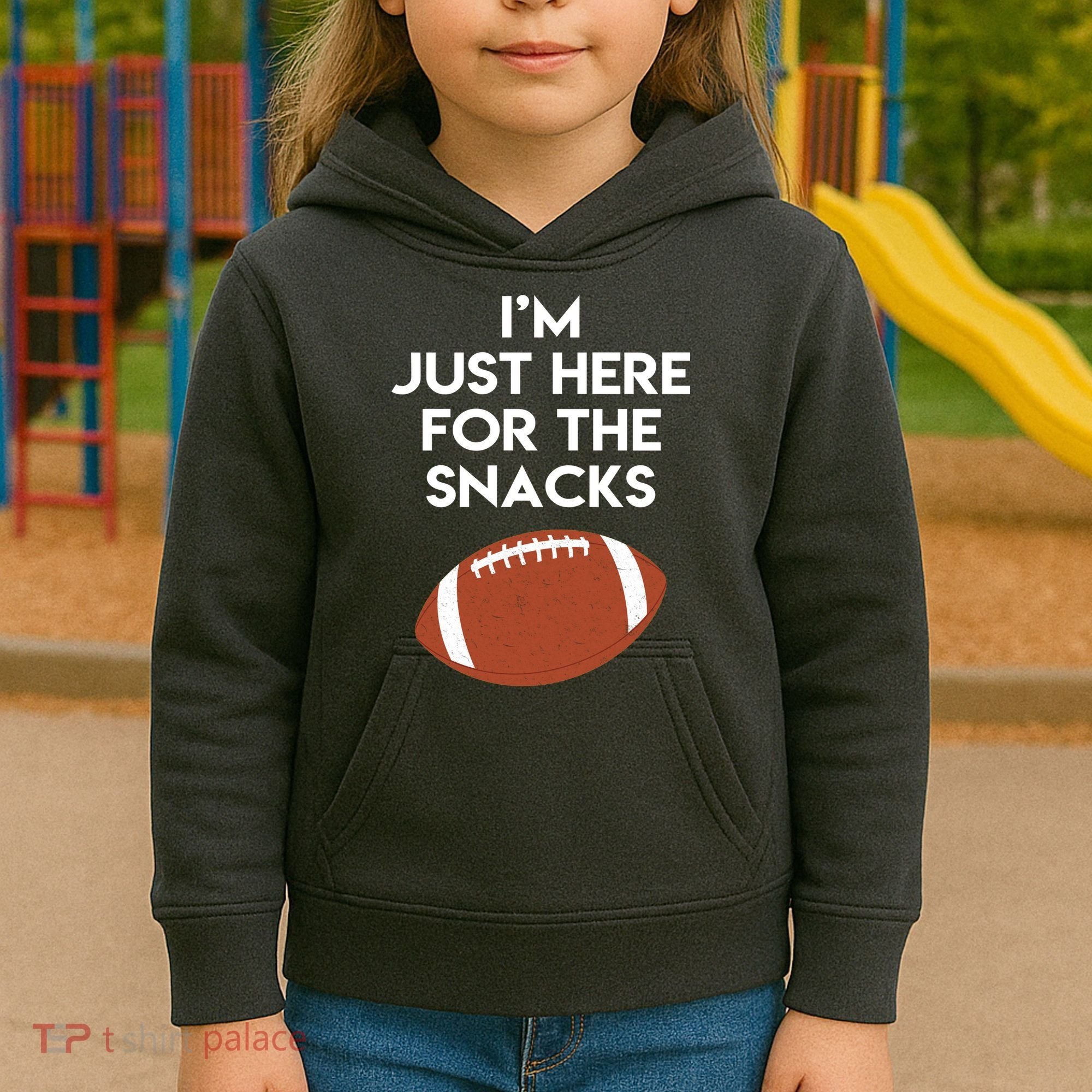 I'm Just Here for the Snacks Football Kids Hoodie