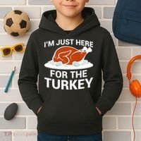 I'm Just Here For The Turkey Thanksgiving Kids Hoodie thumb 2