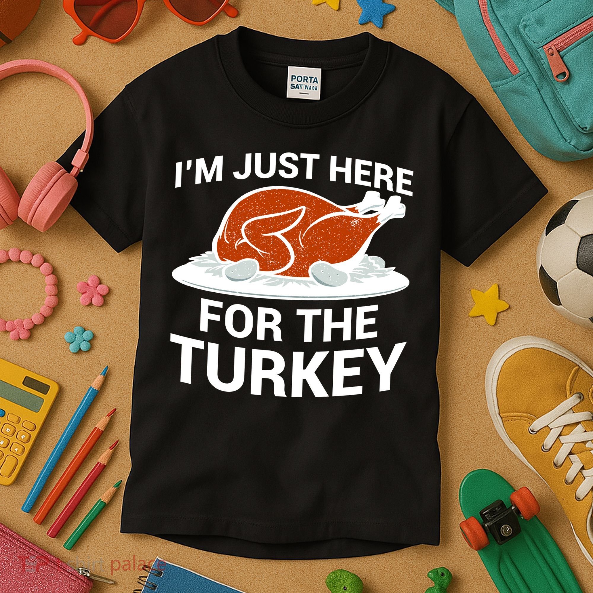 I'm Just Here For The Turkey Thanksgiving Kids T-Shirt