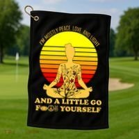 I'm Mostly Peace Love And Light Funny Golf Towel thumb 1
