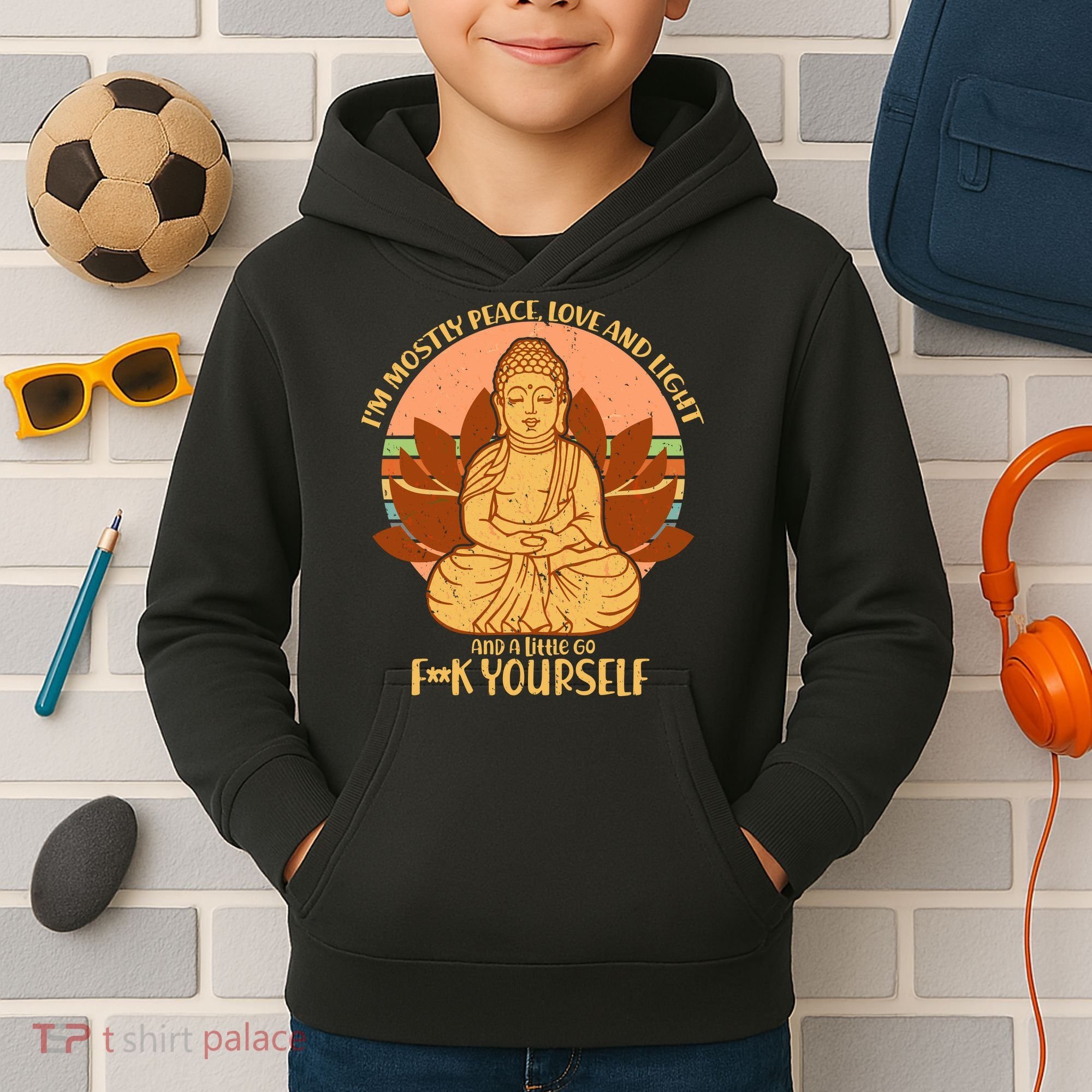 I'm Mostly Peace Love Light Yoga Buddha Kids Hoodie