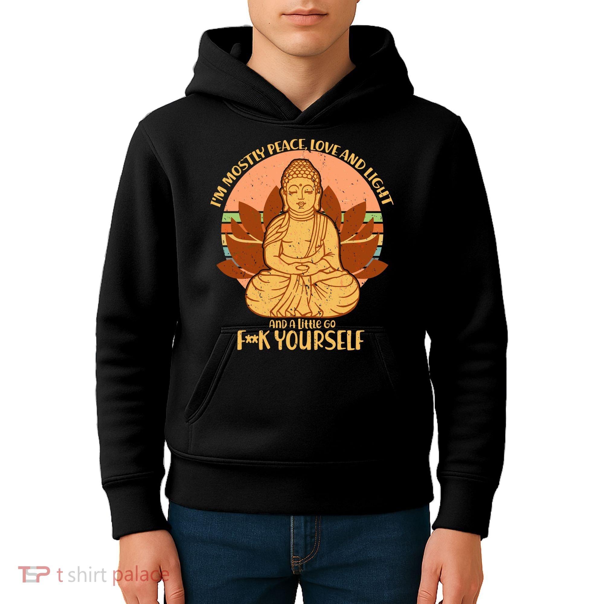 I'm Mostly Peace Love Light Yoga Buddha Kids Hoodie