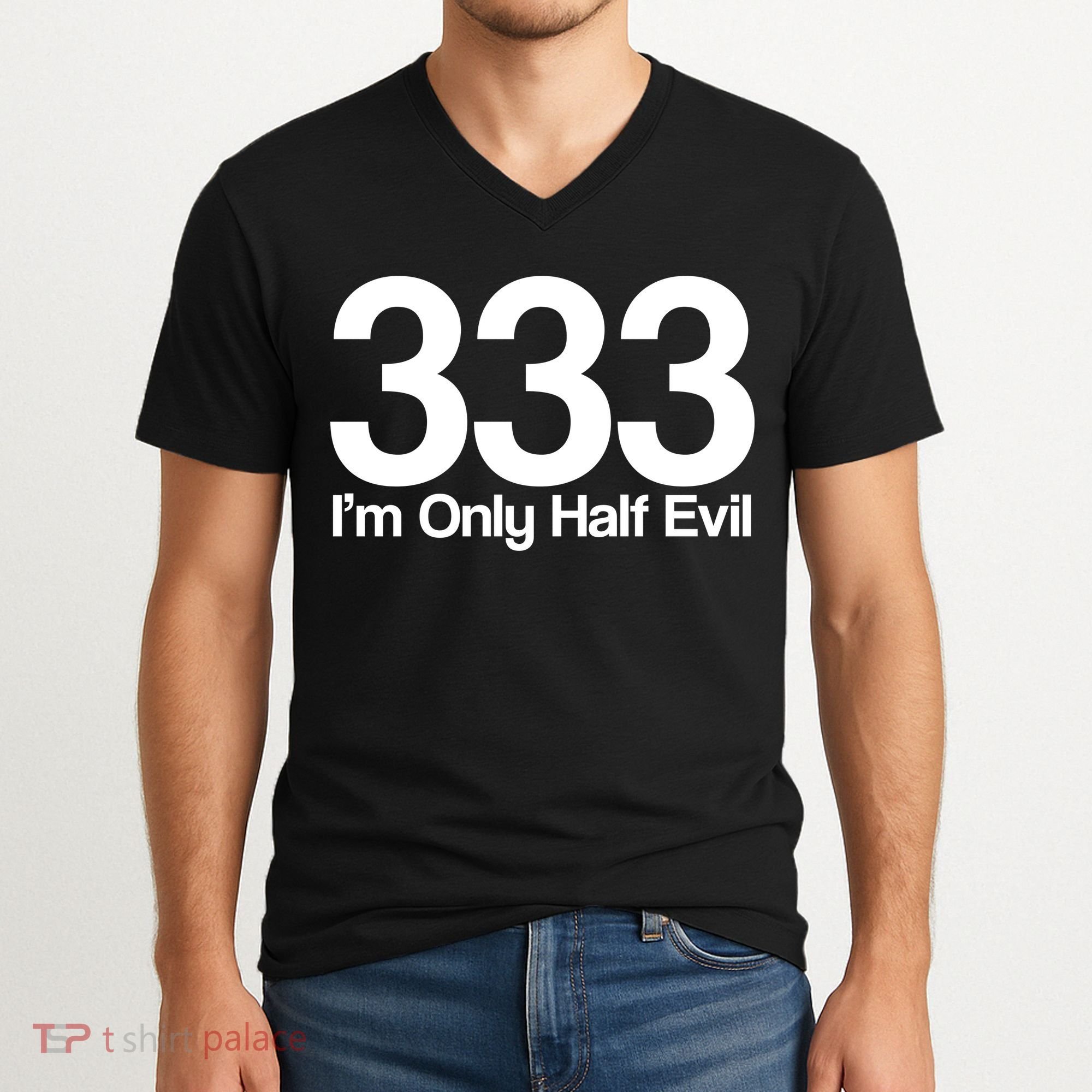 I'm Only Half Evil V-Neck T-Shirt