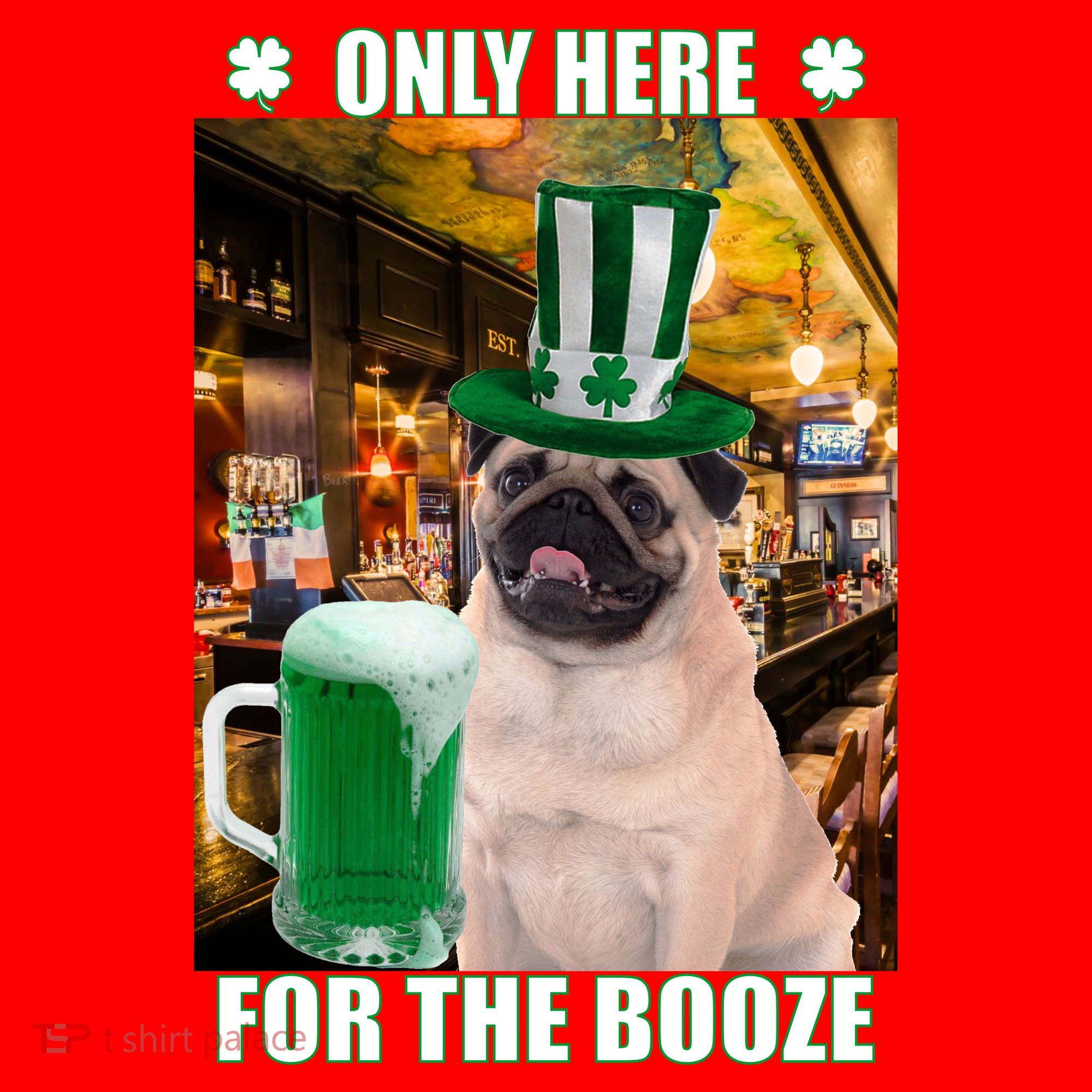 I'm Only Here for the Booze Beer Pug St. Patrick's Day Santa Hat
