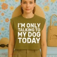 I'm Only Talking To My Dog Today Garment-Dyed Women's Muscle Tee thumb 4