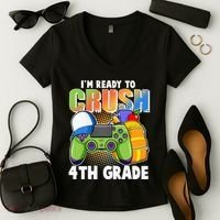 I'm Ready To Crush 4th Grade Video Gamer Women's V-Neck T-Shirt thumb 2