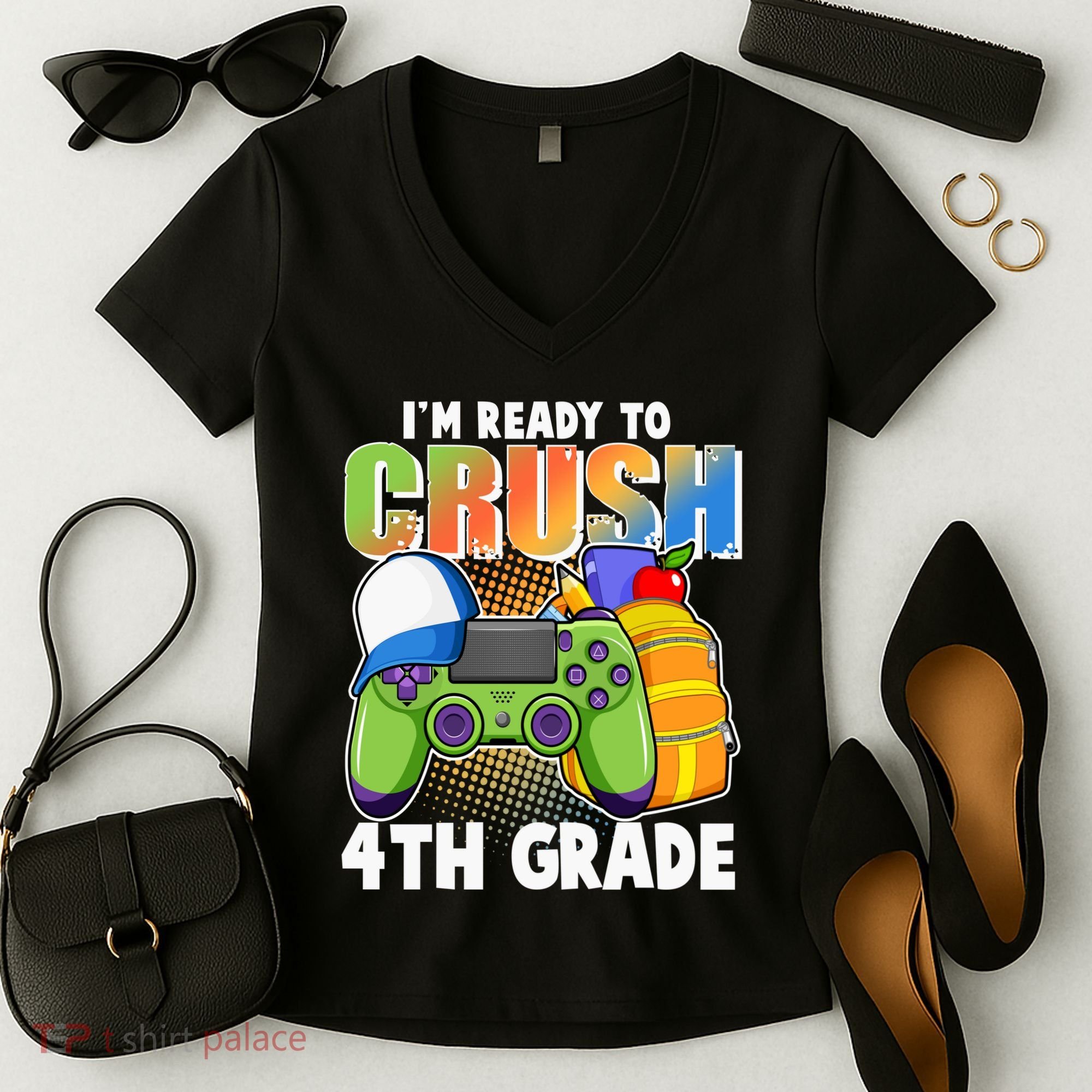 I'm Ready To Crush 4th Grade Video Gamer Women's V-Neck T-Shirt