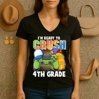 I'm Ready To Crush 4th Grade Video Gamer Women's V-Neck T-Shirt thumb 3