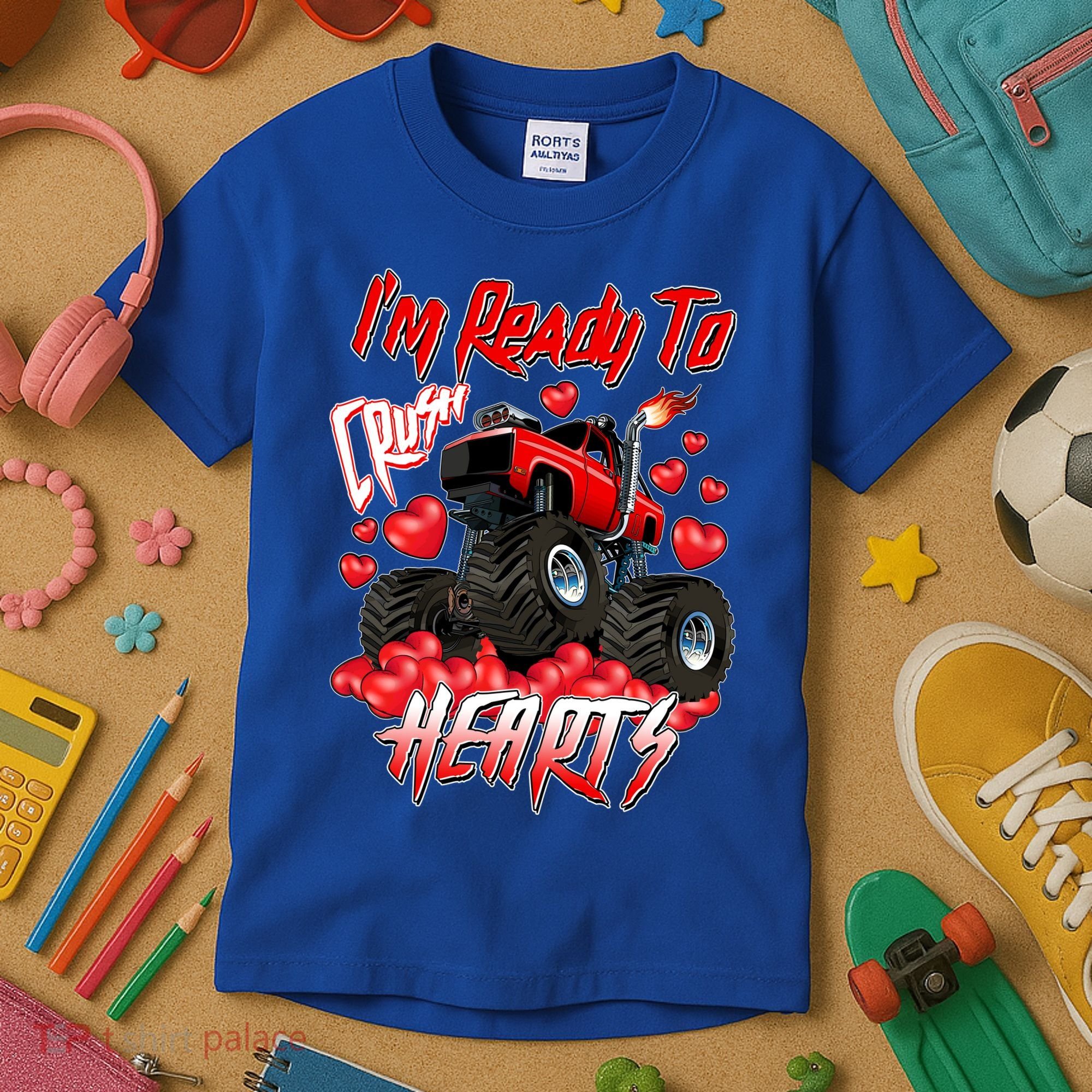 I'm Ready To Crush Hearts Monster Truck Valentine's Day Kids T-Shirt