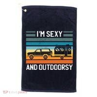 I'm Sexy And Outdoorsy Retro Road Trip Camper Golf Towel thumb 0