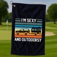 I'm Sexy And Outdoorsy Retro Road Trip Camper Golf Towel thumb 1