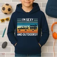 I'm Sexy And Outdoorsy Retro Road Trip Camper Kids Hoodie thumb 2