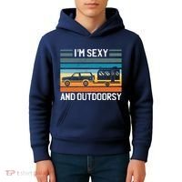 I'm Sexy And Outdoorsy Retro Road Trip Camper Kids Hoodie thumb 4