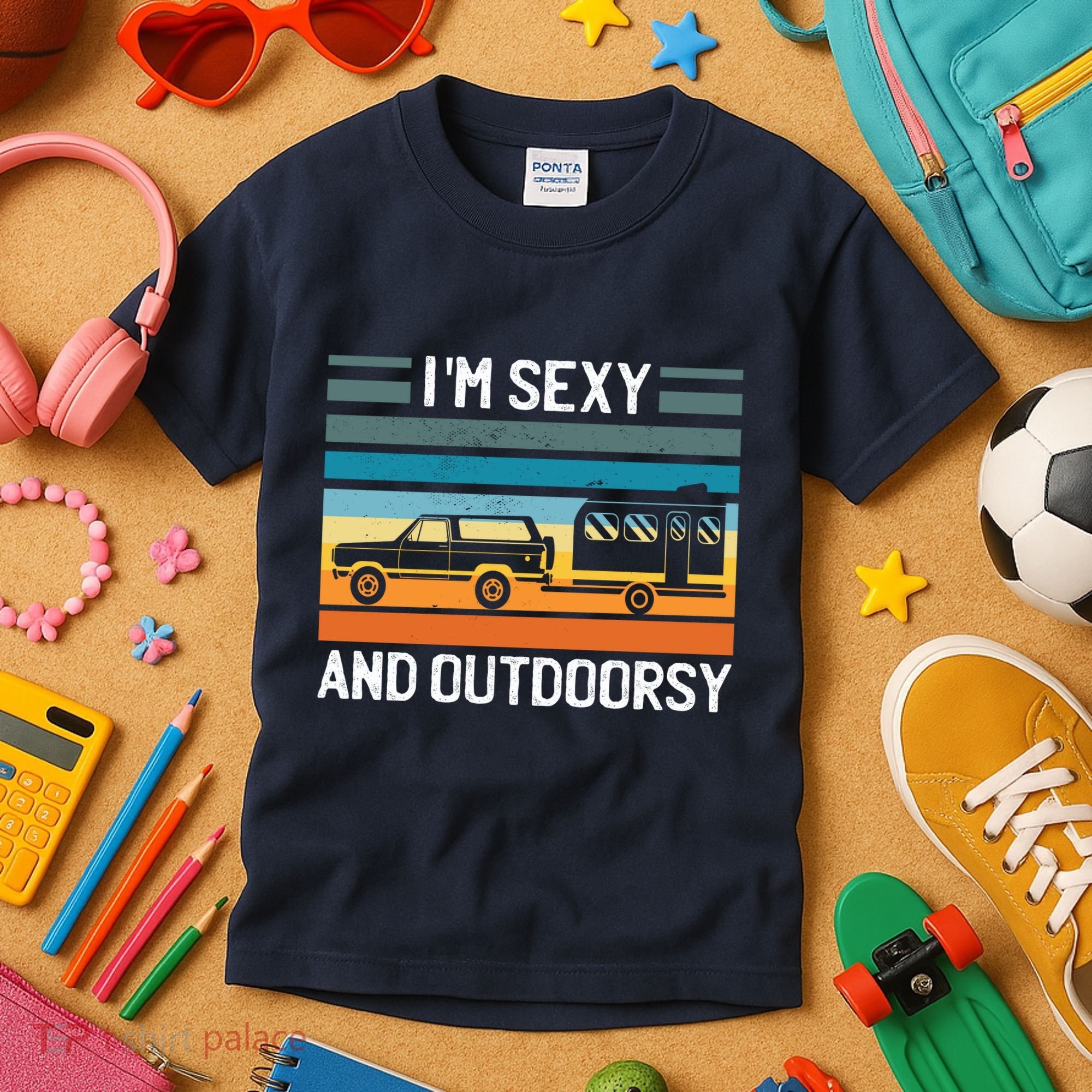 I'm Sexy And Outdoorsy Retro Road Trip Camper Kids T-Shirt