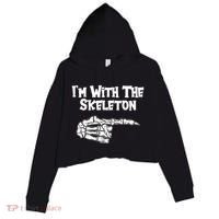 I'm With The Skeleton Funny Halloween Crop Fleece Hoodie thumb 0