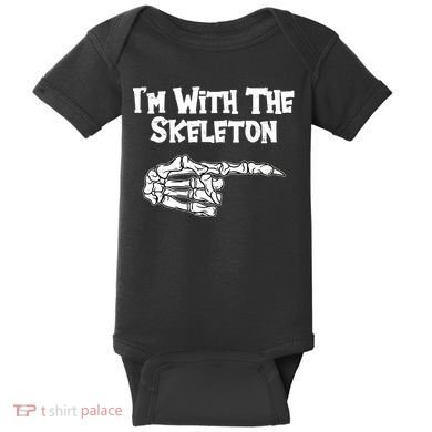 I'm With The Skeleton Funny Halloween Baby Bodysuit