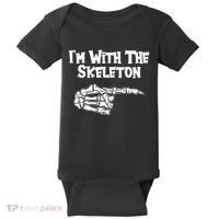 I'm With The Skeleton Funny Halloween Baby Bodysuit thumb 0