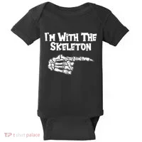 I'm With The Skeleton Funny Halloween Baby Bodysuit thumb 0