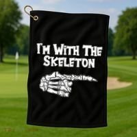 I'm With The Skeleton Funny Halloween Golf Towel thumb 1