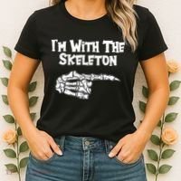 I'm With The Skeleton Funny Halloween Women's T-Shirt thumb 2
