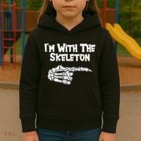 I'm With The Skeleton Funny Halloween Kids Hoodie thumb 3