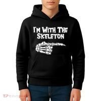 I'm With The Skeleton Funny Halloween Kids Hoodie thumb 4