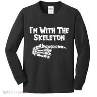 I'm With The Skeleton Funny Halloween Kids Long Sleeve Shirt thumb 0
