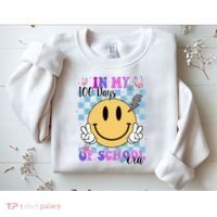 In My 100 Days Of School Era Retro Groovy Smile Sweatshirt thumb 2