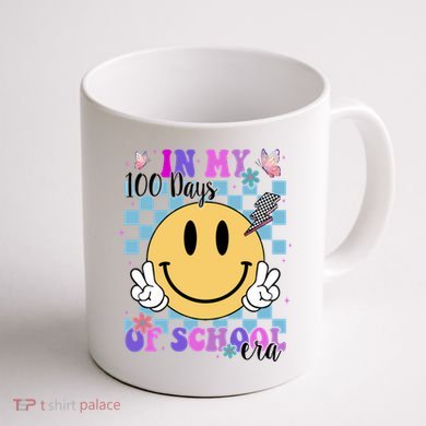 In My 100 Days Of School Era Retro Groovy Smile Coffee Mug back