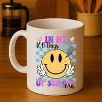 In My 100 Days Of School Era Retro Groovy Smile Coffee Mug thumb 4