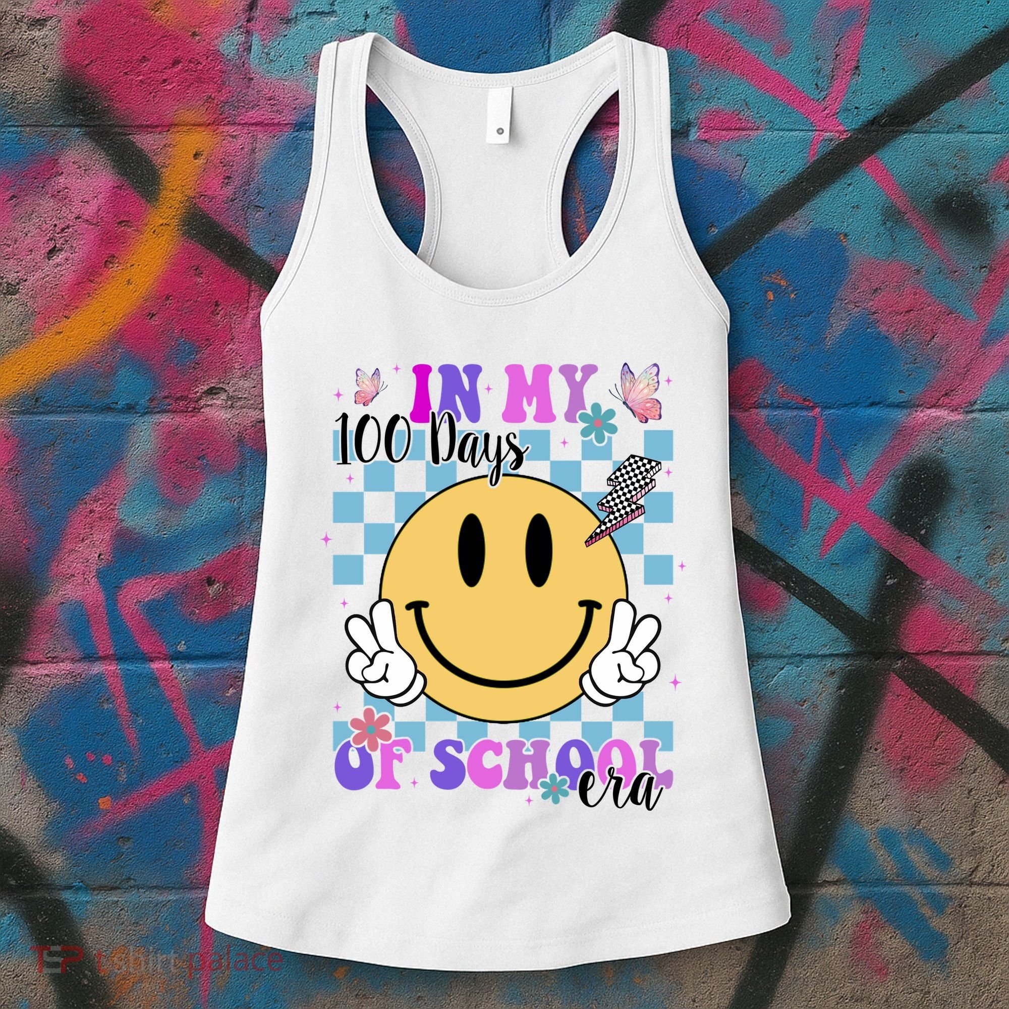 In My 100 Days Of School Era Retro Groovy Smile Women's Tank Top