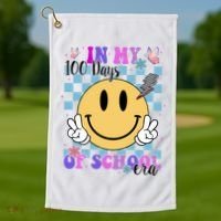 In My 100 Days Of School Era Retro Groovy Smile Golf Towel thumb 1
