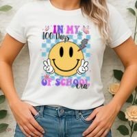 In My 100 Days Of School Era Retro Groovy Smile Women's T-Shirt thumb 2