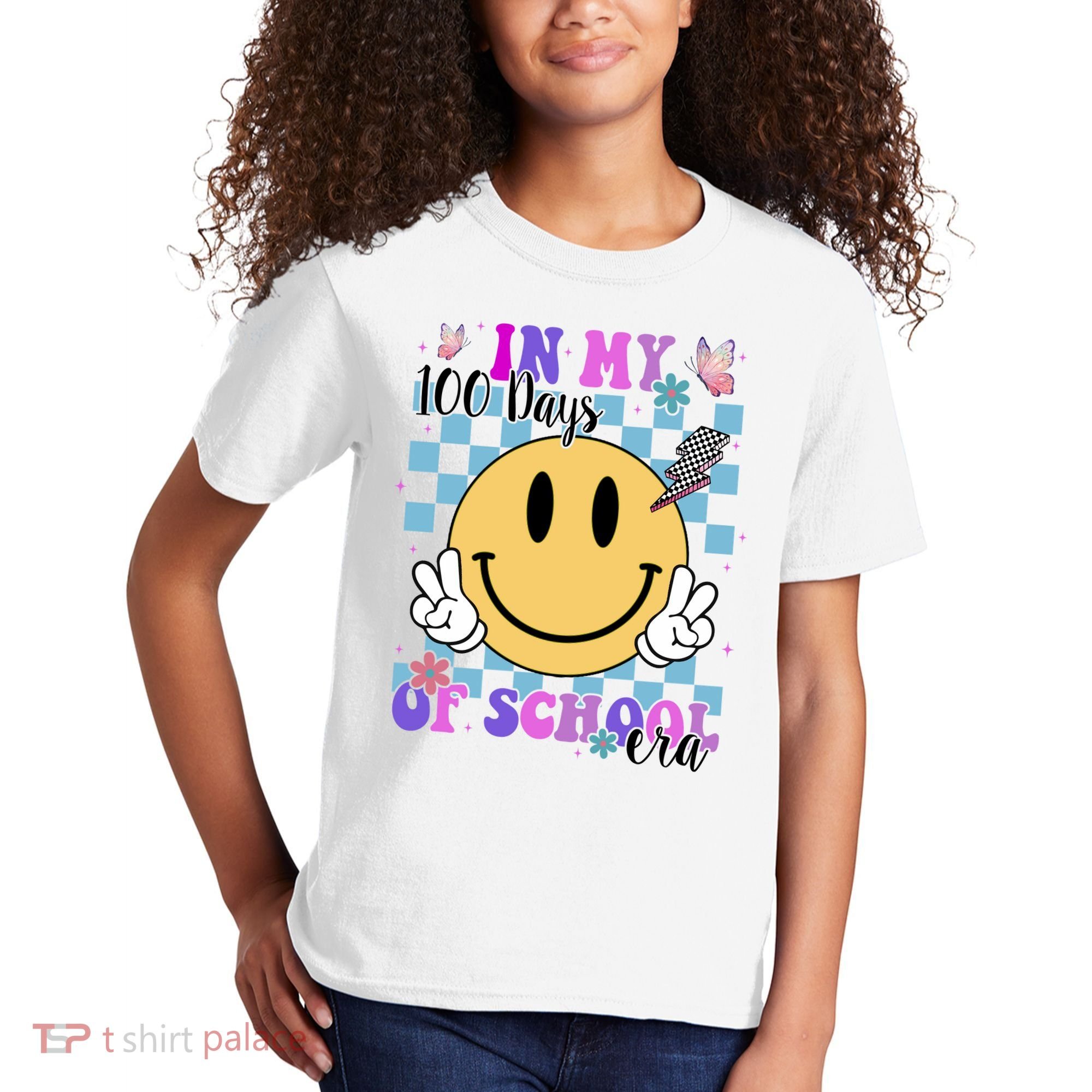 In My 100 Days Of School Era Retro Groovy Smile Kids T-Shirt