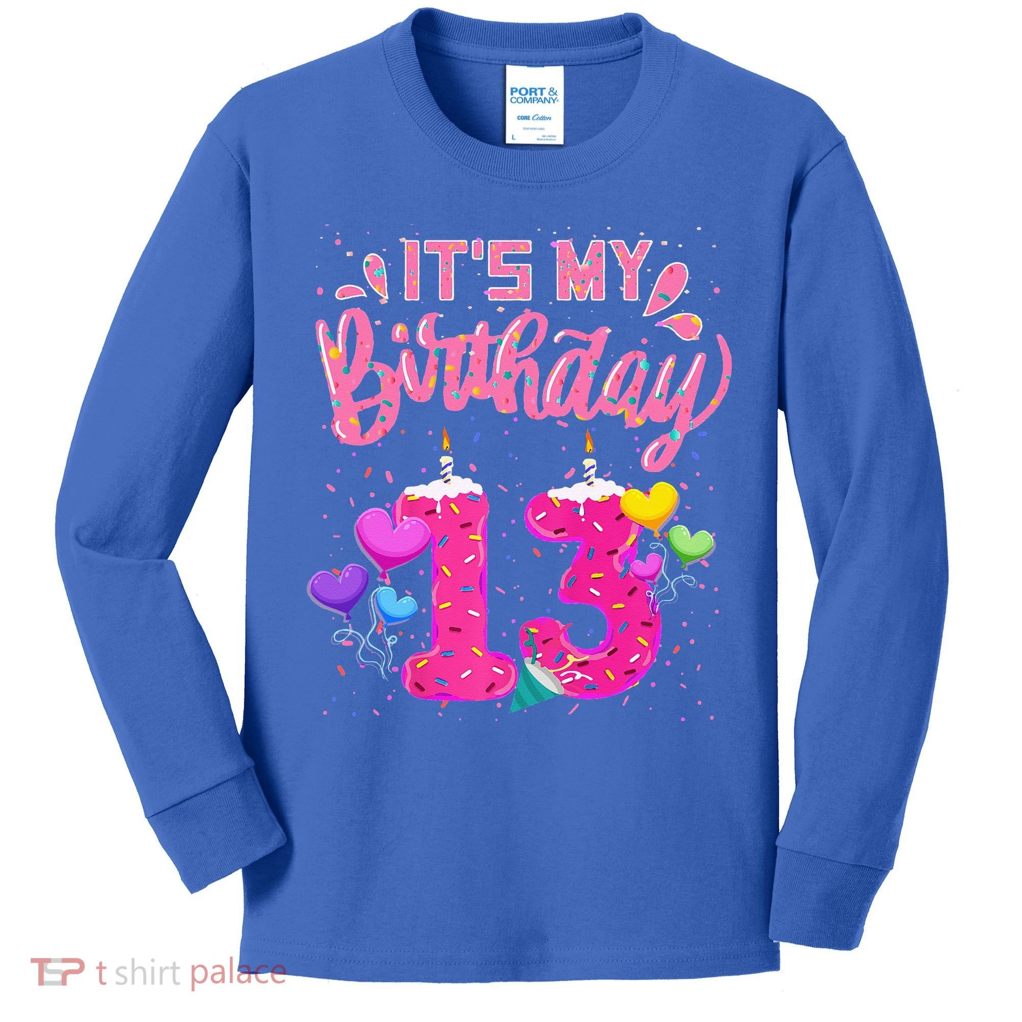 Its My 13th Birthday Doughnut Happy 13 Years Old Kids Long Sleeve Shirt