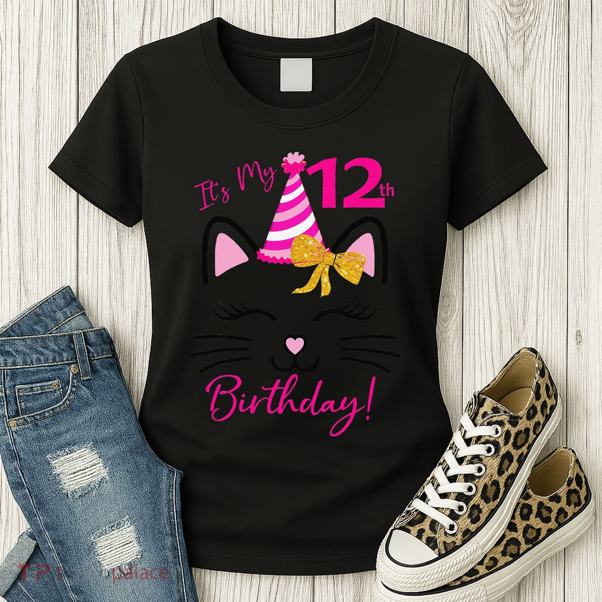 It's My 12th Birthday Funny Cat Birthday 12 Year Old Women's T-Shirt