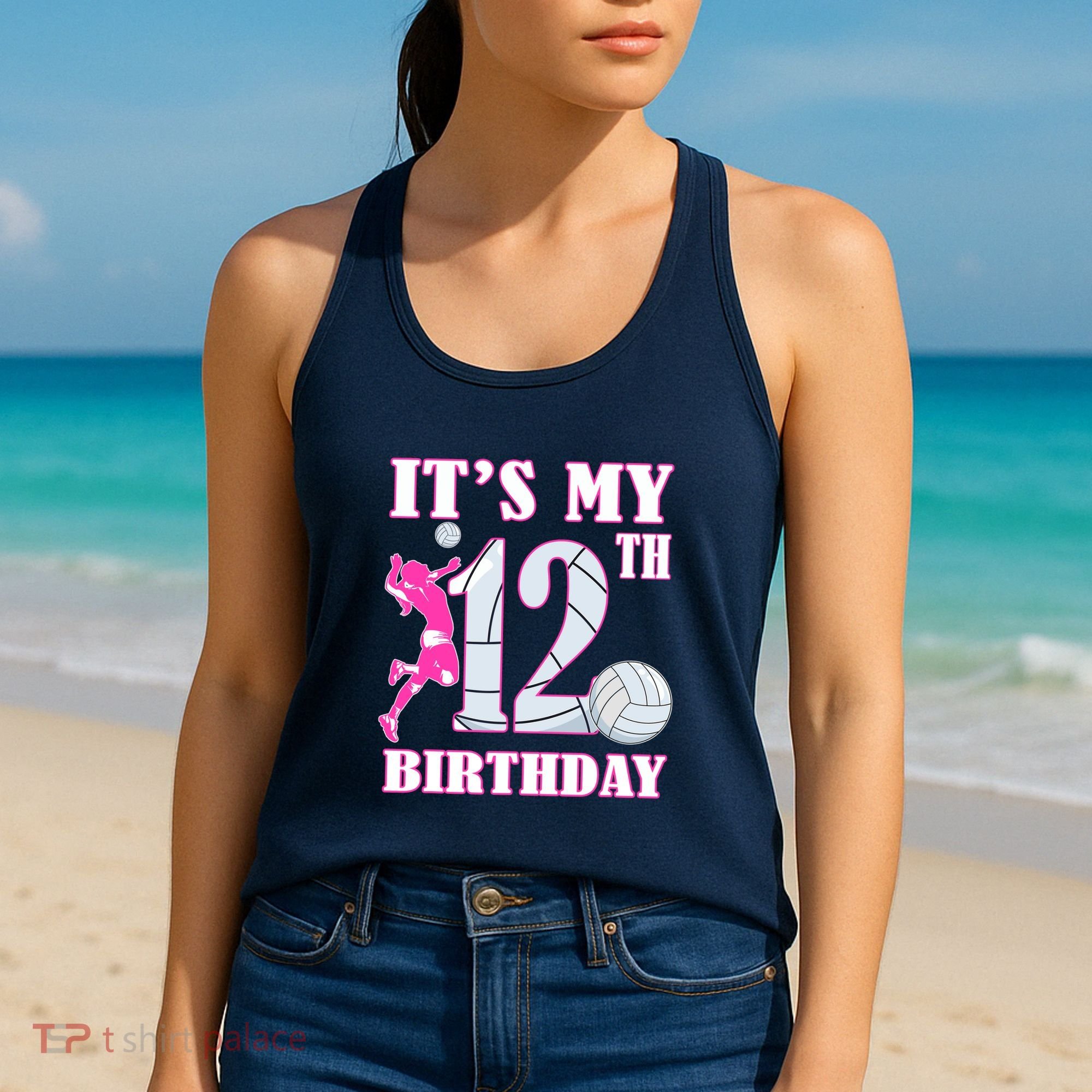 ItS My 12th Birthday Girl Volleyball Theme 12 Year Old Women's Tank Top