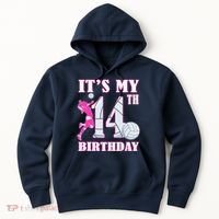 ItS My 14th Birthday Girl Volleyball Theme 14 Year Old Hoodie thumb 0