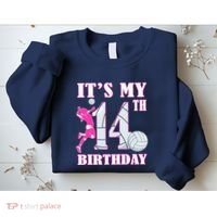 ItS My 14th Birthday Girl Volleyball Theme 14 Year Old Sweatshirt thumb 2