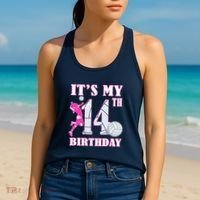 ItS My 14th Birthday Girl Volleyball Theme 14 Year Old Women's Tank Top thumb 2
