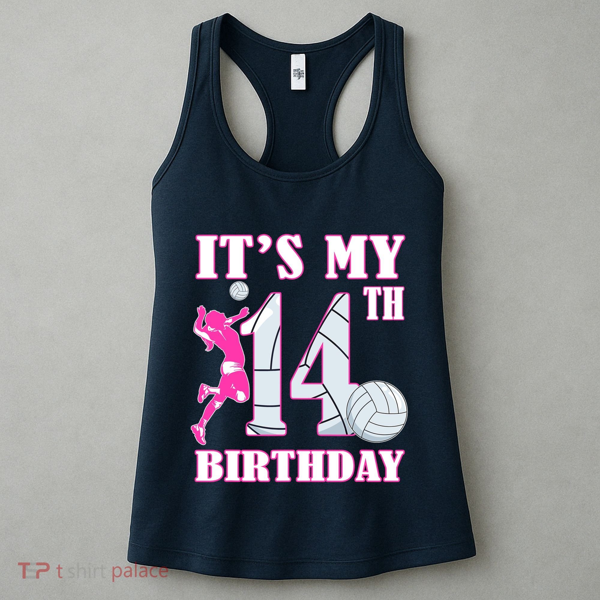 ItS My 14th Birthday Girl Volleyball Theme 14 Year Old Women's Tank Top