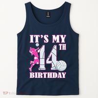 ItS My 14th Birthday Girl Volleyball Theme 14 Year Old Tank Top thumb 2